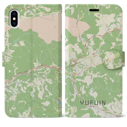 【湯布院（大分県）】地図柄iPhoneケース（手帳タイプ）ナチュラル・iPhone XS Max 用