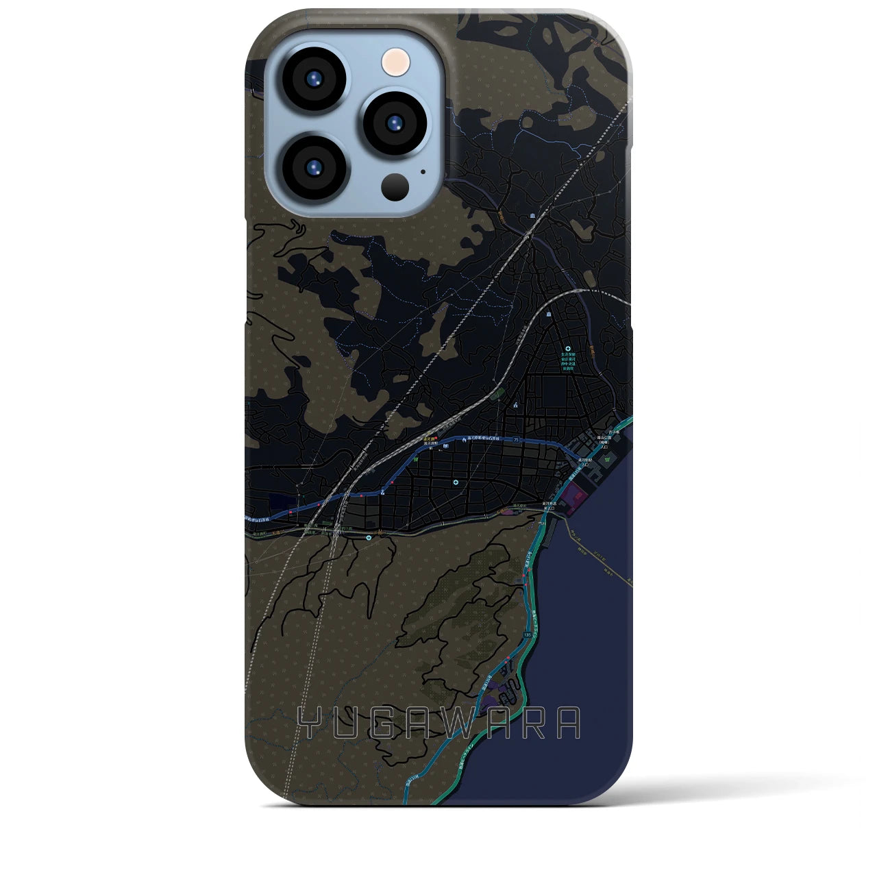 【湯河原】地図柄iPhoneケース（バックカバータイプ・ブラック）iPhone 13 Pro Max 用