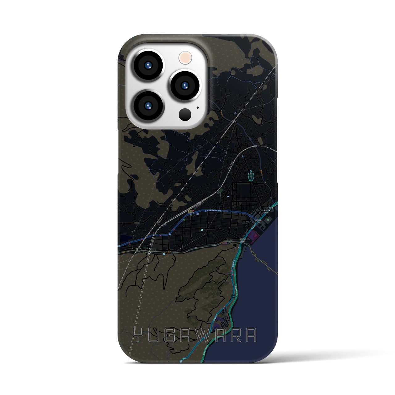 【湯河原】地図柄iPhoneケース（バックカバータイプ・ブラック）iPhone 13 Pro 用