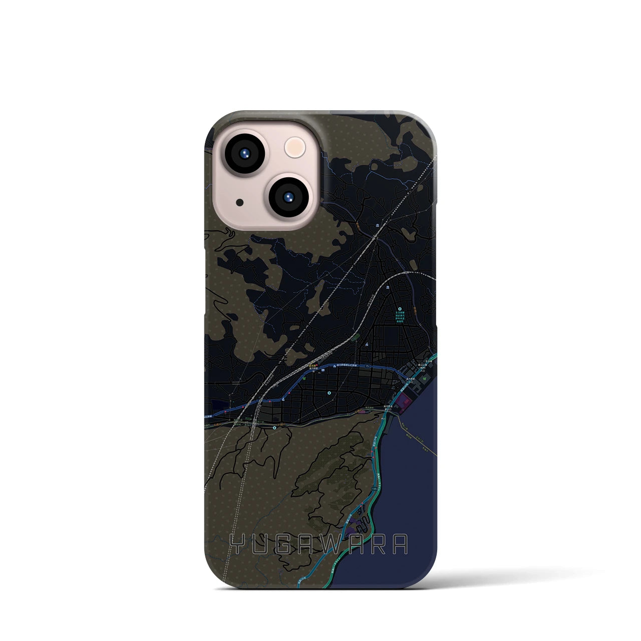 【湯河原】地図柄iPhoneケース（バックカバータイプ・ブラック）iPhone 13 mini 用