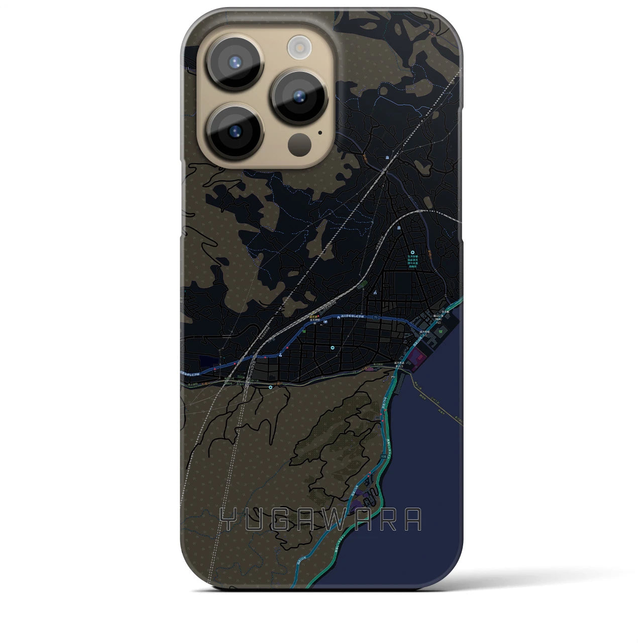 【湯河原】地図柄iPhoneケース（バックカバータイプ・ブラック）iPhone 14 Pro Max 用
