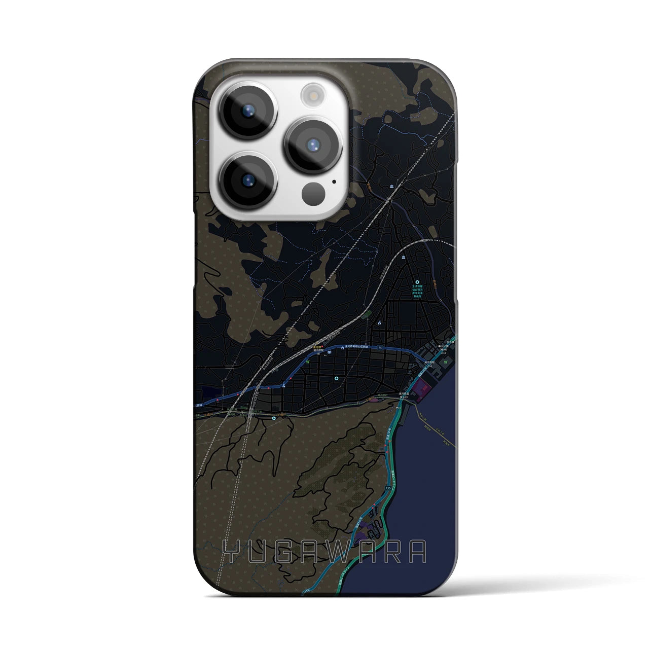【湯河原】地図柄iPhoneケース（バックカバータイプ・ブラック）iPhone 14 Pro 用