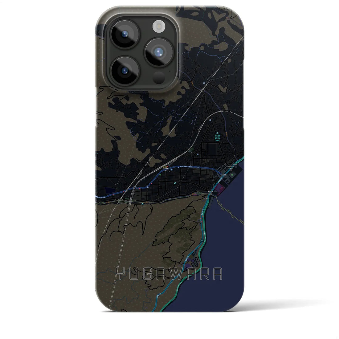 【湯河原】地図柄iPhoneケース（バックカバータイプ・ブラック）iPhone 15 Pro Max 用