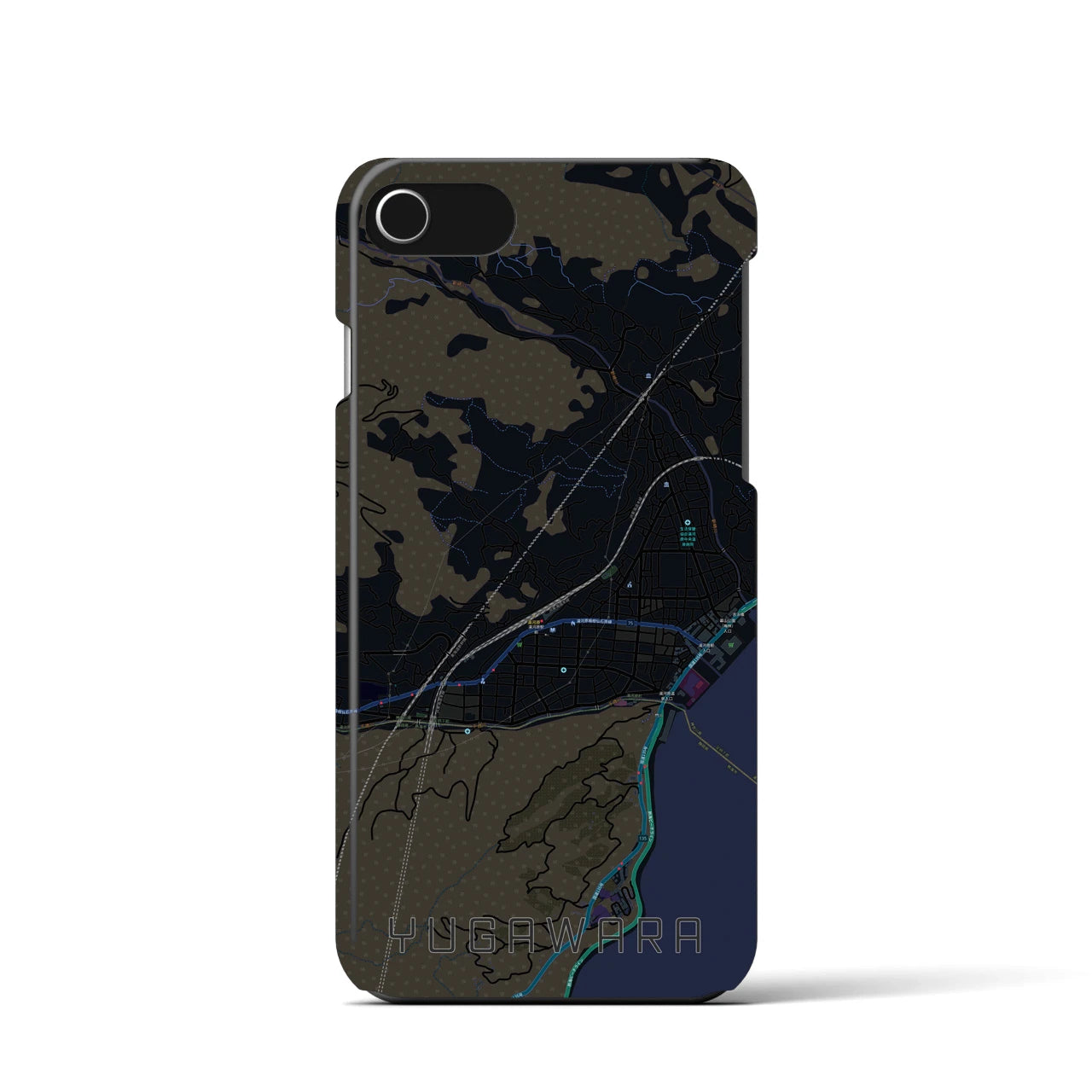 【湯河原】地図柄iPhoneケース（バックカバータイプ・ブラック）iPhone SE（第3 / 第2世代） / 8 / 7 / 6s / 6 用