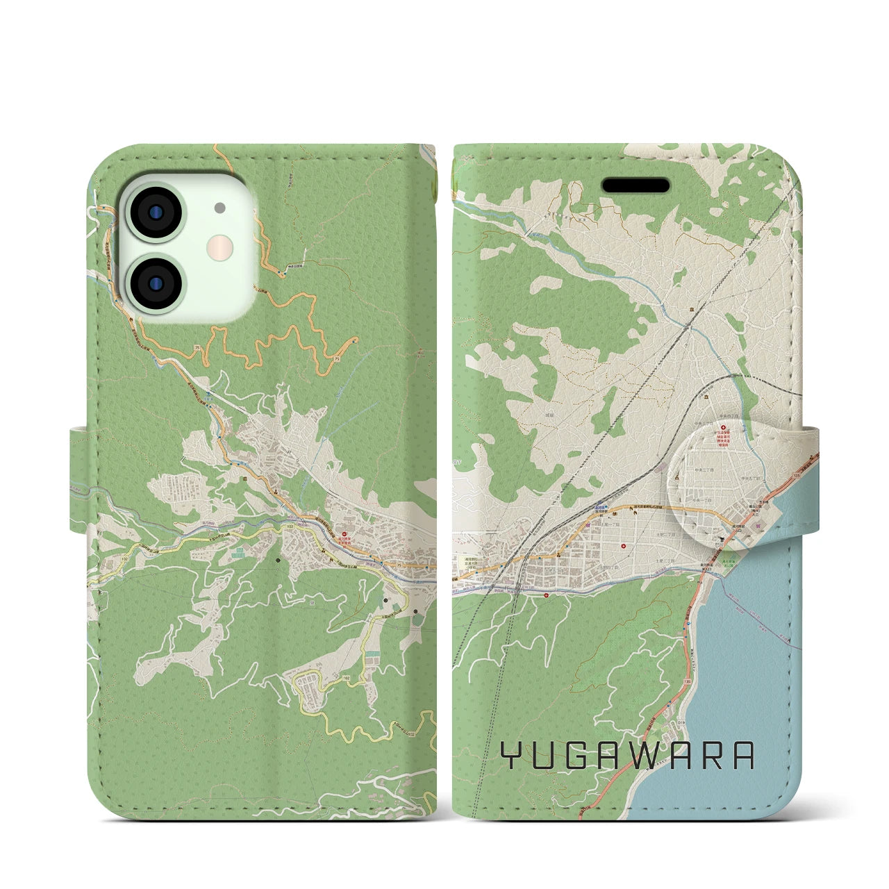 【湯河原】地図柄iPhoneケース（手帳両面タイプ・ナチュラル）iPhone 12 mini 用