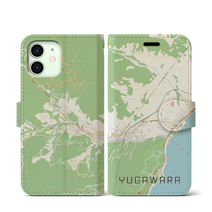 【湯河原】地図柄iPhoneケース（手帳両面タイプ・ナチュラル）iPhone 12 mini 用