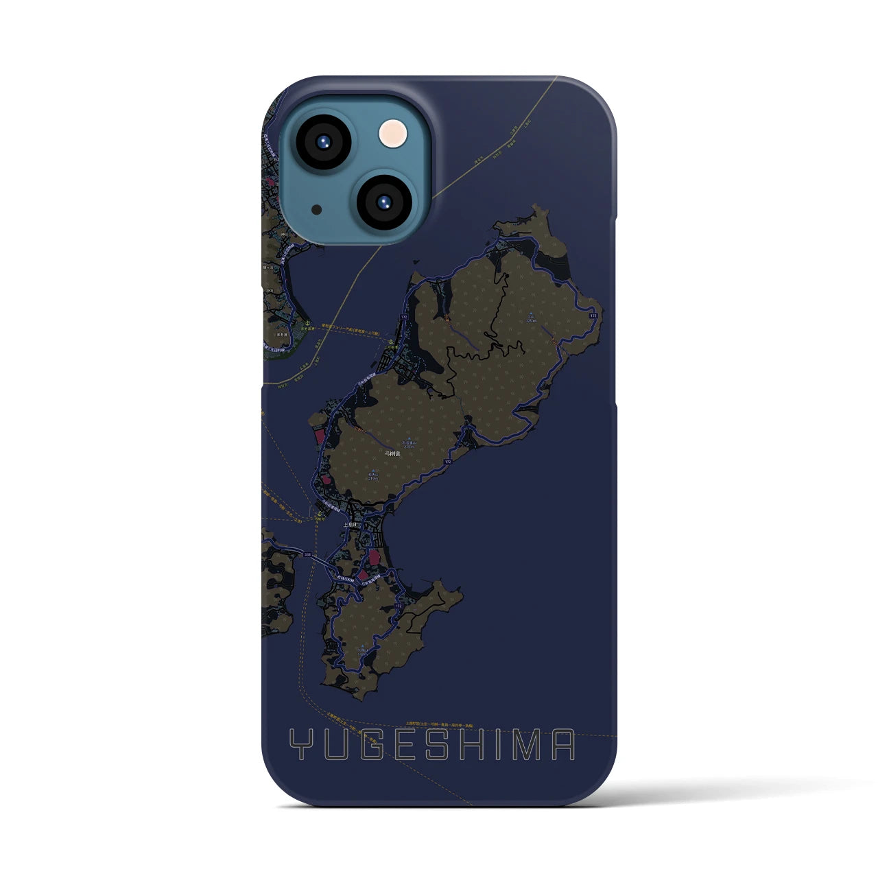 【弓削島】地図柄iPhoneケース（バックカバータイプ・ブラック）iPhone 13 用