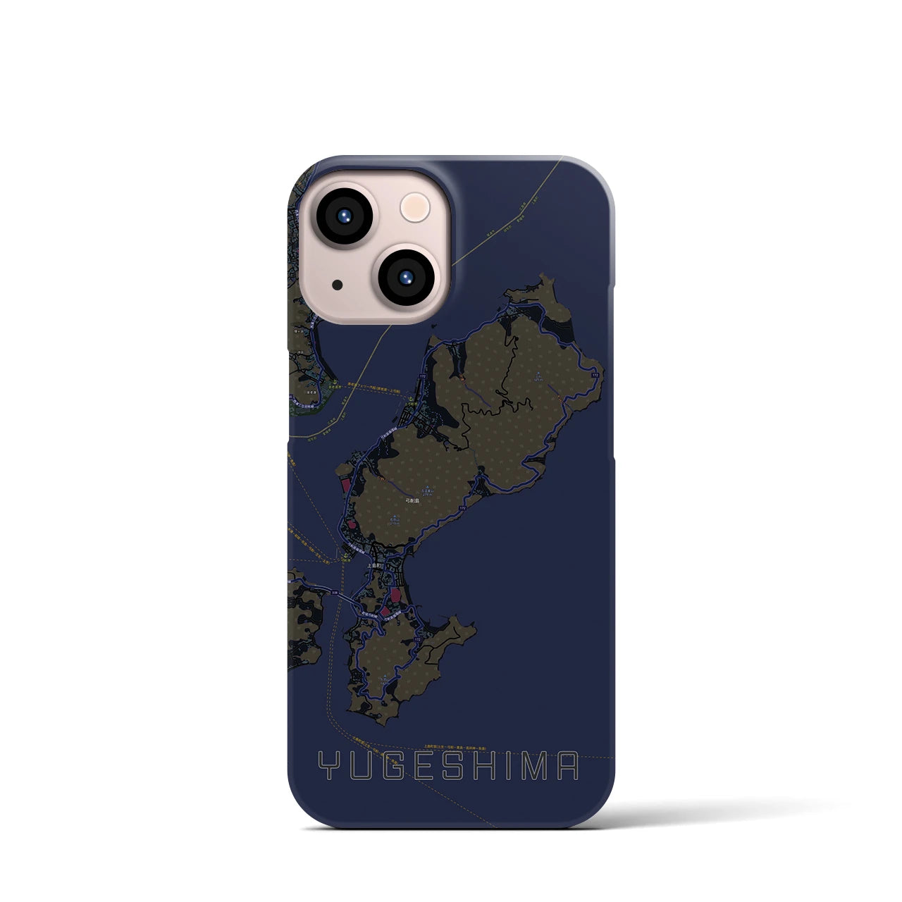 【弓削島】地図柄iPhoneケース（バックカバータイプ・ブラック）iPhone 13 mini 用