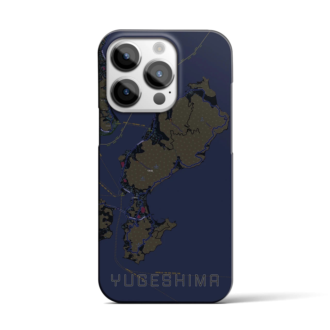 【弓削島】地図柄iPhoneケース（バックカバータイプ・ブラック）iPhone 14 Pro 用