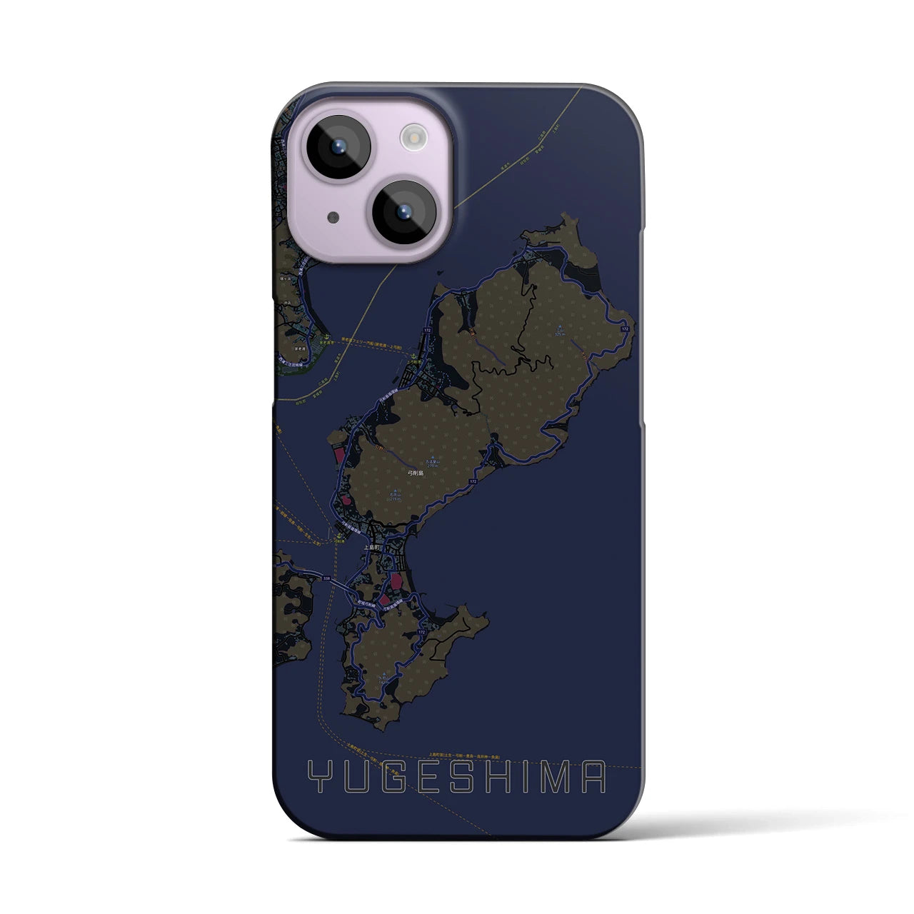 【弓削島】地図柄iPhoneケース（バックカバータイプ・ブラック）iPhone 14 用