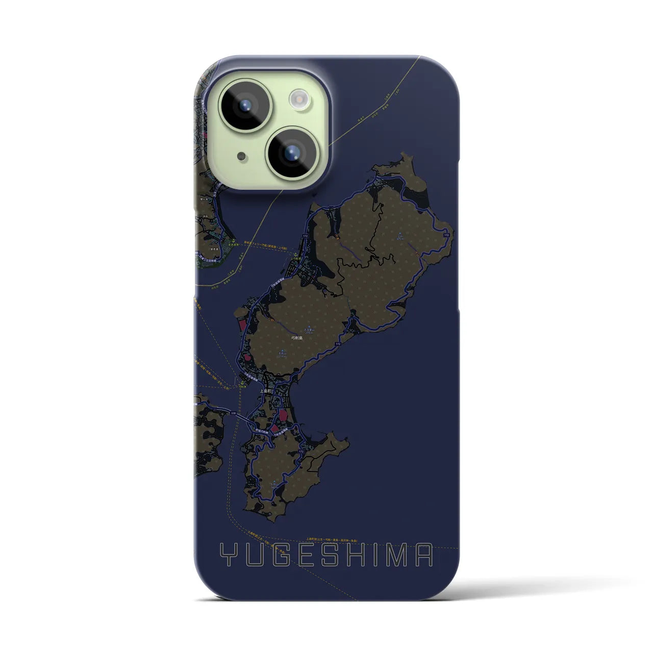【弓削島】地図柄iPhoneケース（バックカバータイプ・ブラック）iPhone 15 用