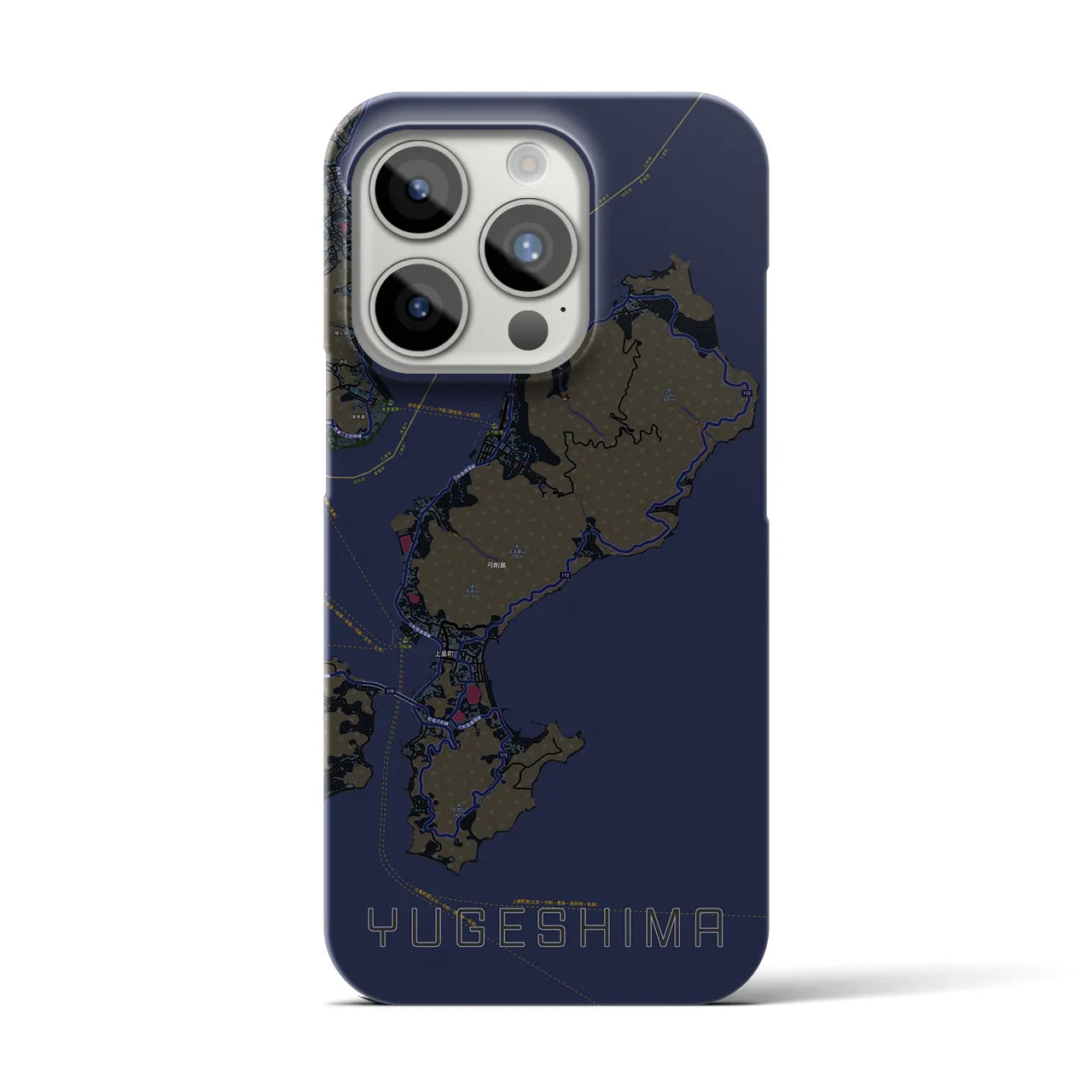 【弓削島】地図柄iPhoneケース（バックカバータイプ・ブラック）iPhone 15 Pro 用