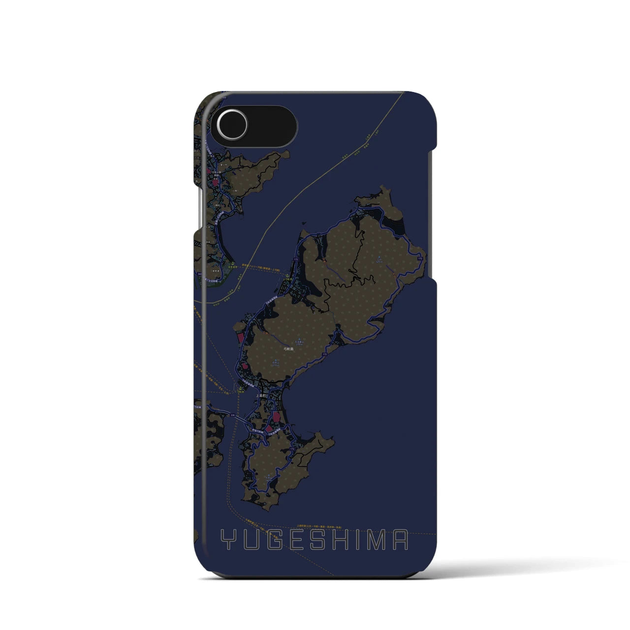 【弓削島】地図柄iPhoneケース（バックカバータイプ・ブラック）iPhone SE（第3 / 第2世代） / 8 / 7 / 6s / 6 用