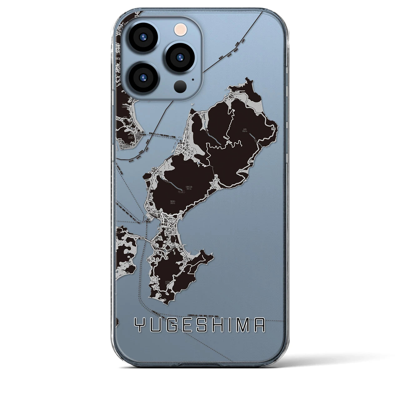 【弓削島】地図柄iPhoneケース（クリアタイプ・モノトーン）iPhone 13 Pro Max 用