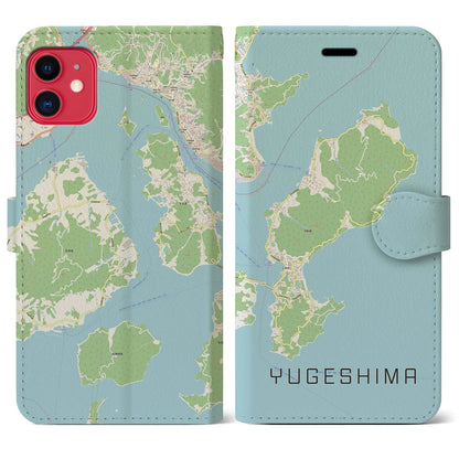【弓削島（愛媛県）】地図柄iPhoneケース（手帳タイプ）ナチュラル・iPhone 11 用