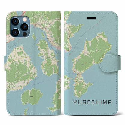 【弓削島（愛媛県）】地図柄iPhoneケース（手帳タイプ）ナチュラル・iPhone 12 / 12 Pro 用