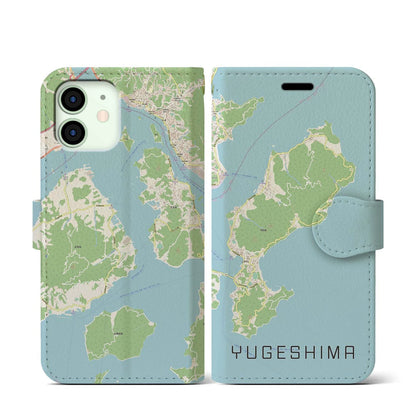 【弓削島（愛媛県）】地図柄iPhoneケース（手帳タイプ）ナチュラル・iPhone 12 mini 用