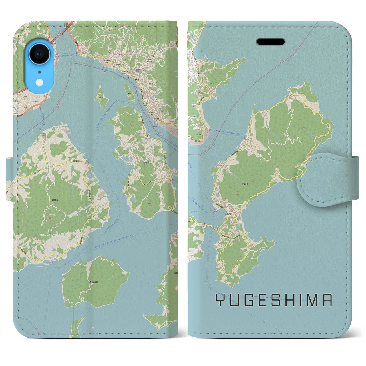 【弓削島】地図柄iPhoneケース（手帳両面タイプ・ナチュラル）iPhone XR 用