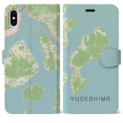 【弓削島（愛媛県）】地図柄iPhoneケース（手帳タイプ）ナチュラル・iPhone XS Max 用