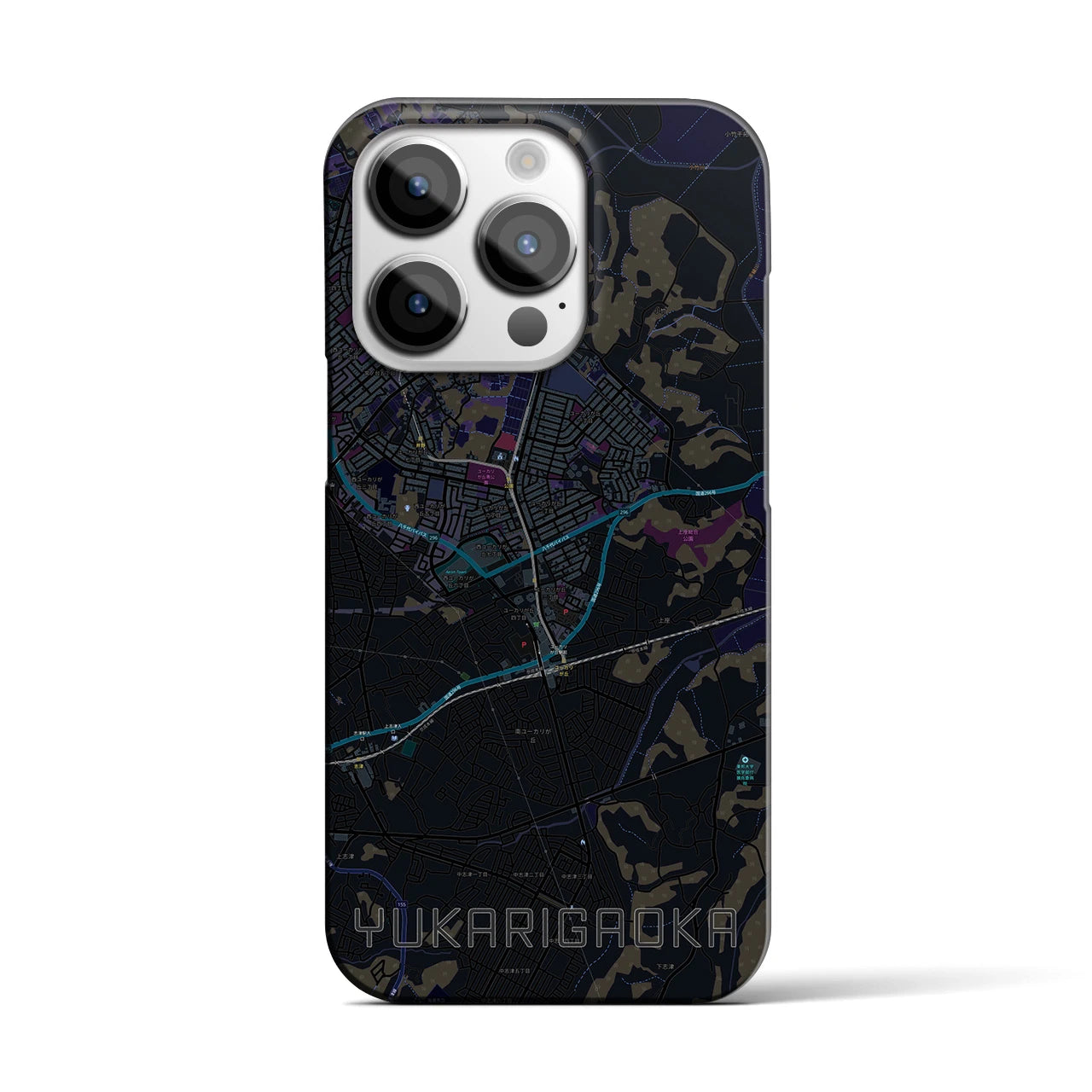 【ユーカリが丘】地図柄iPhoneケース（バックカバータイプ・ブラック）iPhone 14 Pro 用