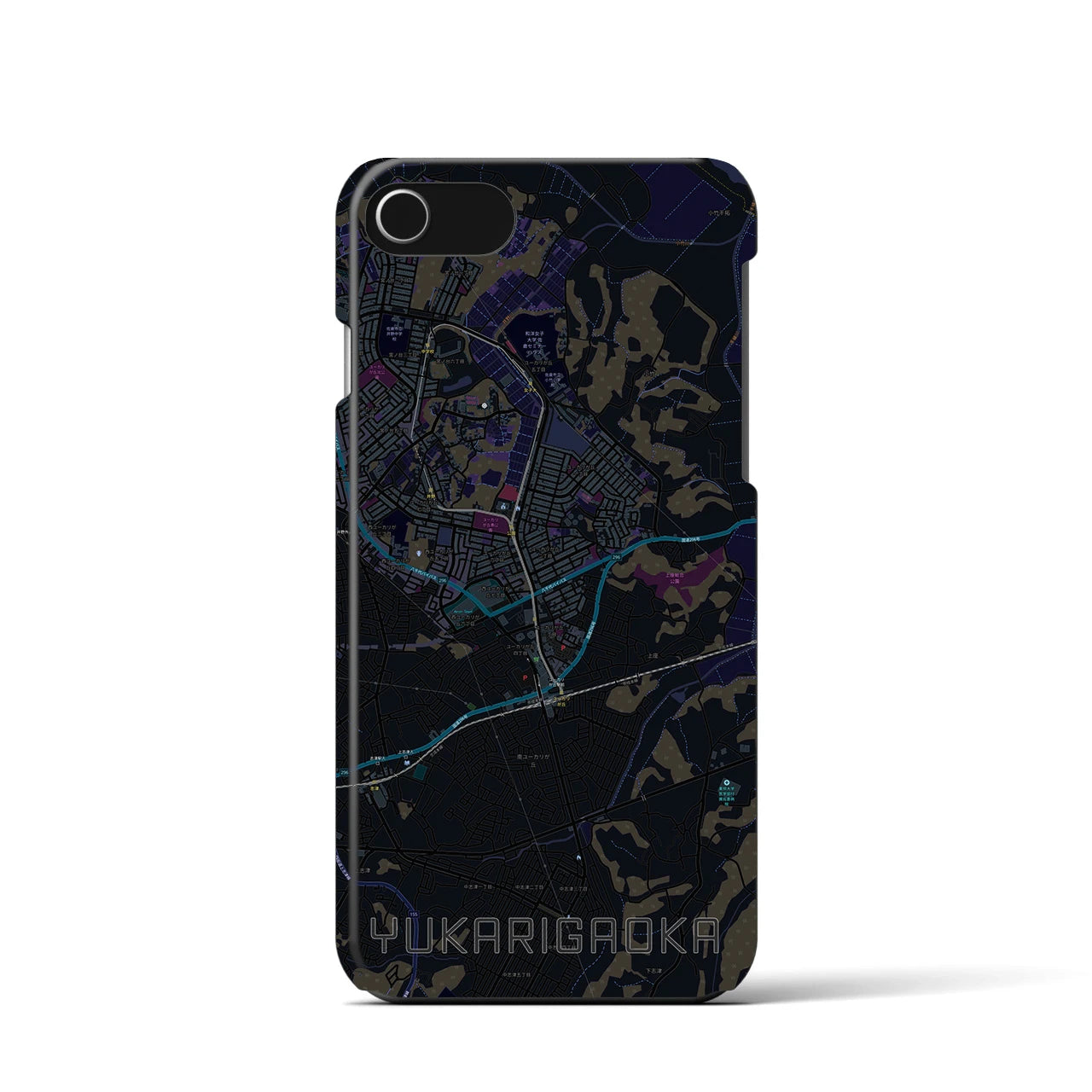 【ユーカリが丘】地図柄iPhoneケース（バックカバータイプ・ブラック）iPhone SE（第3 / 第2世代） / 8 / 7 / 6s / 6 用