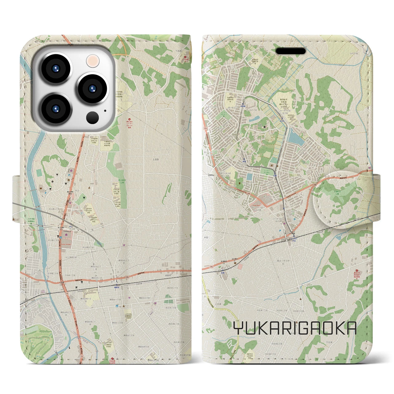 【ユーカリが丘】地図柄iPhoneケース（手帳両面タイプ・ナチュラル）iPhone 13 Pro 用