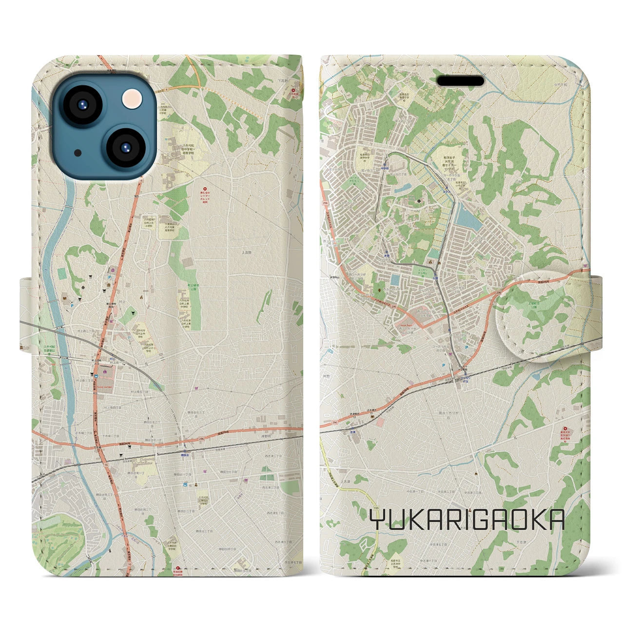 【ユーカリが丘】地図柄iPhoneケース（手帳両面タイプ・ナチュラル）iPhone 13 用
