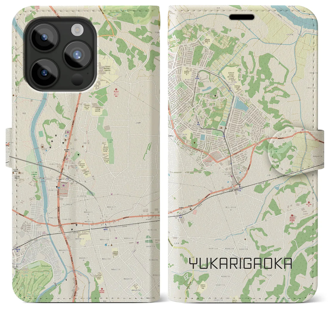 【ユーカリが丘】地図柄iPhoneケース（手帳両面タイプ・ナチュラル）iPhone 15 Pro Max 用