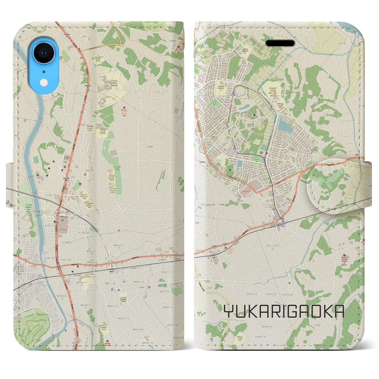 【ユーカリが丘】地図柄iPhoneケース（手帳両面タイプ・ナチュラル）iPhone XR 用