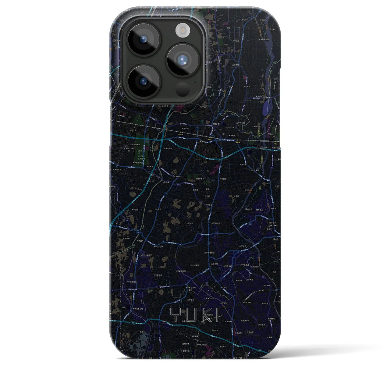 【結城】地図柄iPhoneケース（バックカバータイプ・ブラック）iPhone 15 Pro Max 用