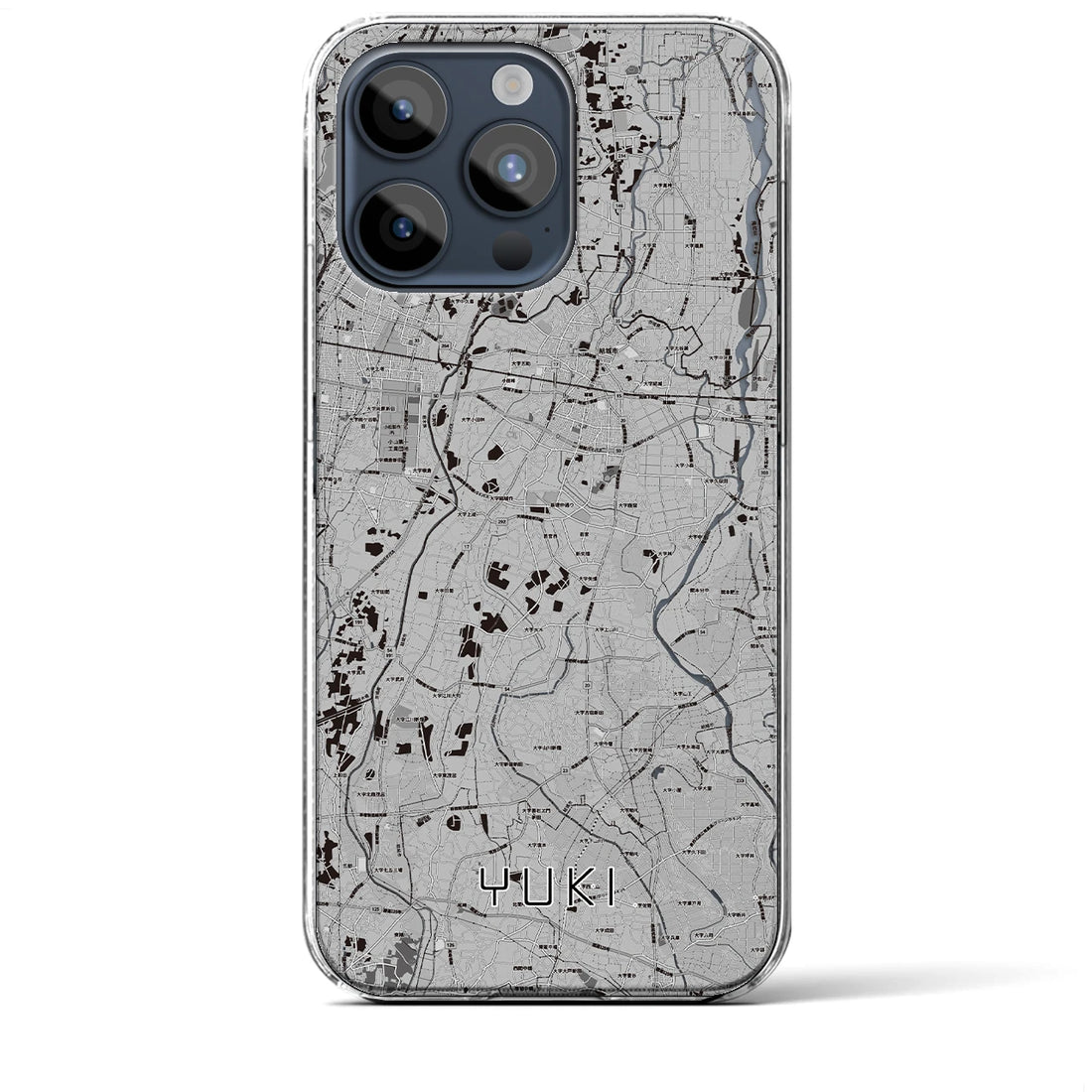 【結城】地図柄iPhoneケース（クリアタイプ・モノトーン）iPhone 15 Pro Max 用