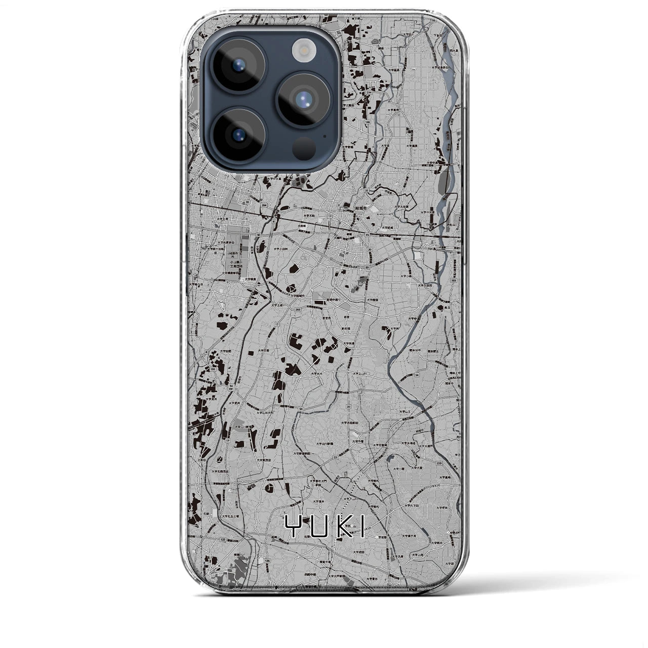 【結城】地図柄iPhoneケース（クリアタイプ・モノトーン）iPhone 15 Pro Max 用