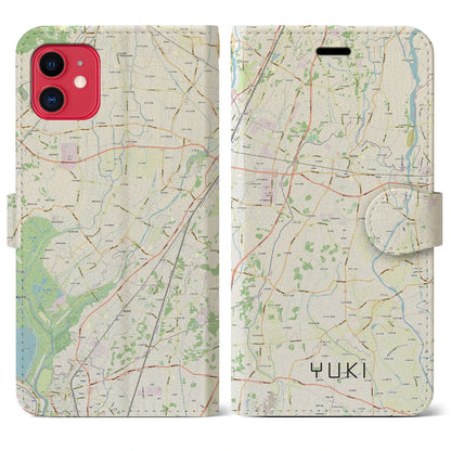 【結城（茨城県）】地図柄iPhoneケース（手帳タイプ）ナチュラル・iPhone 11 用