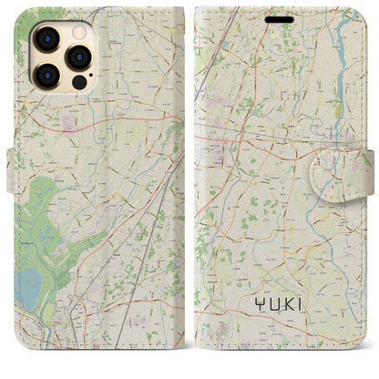 【結城（茨城県）】地図柄iPhoneケース（手帳タイプ）ナチュラル・iPhone 12 Pro Max 用