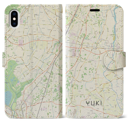 【結城（茨城県）】地図柄iPhoneケース（手帳タイプ）ナチュラル・iPhone XS Max 用