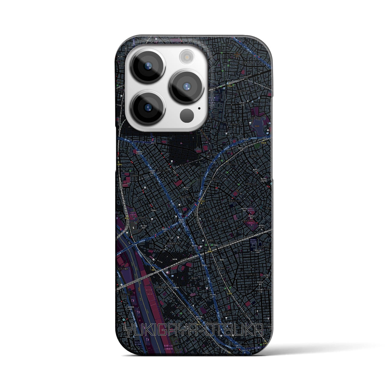 【雪が谷大塚】地図柄iPhoneケース（バックカバータイプ・ブラック）iPhone 14 Pro 用