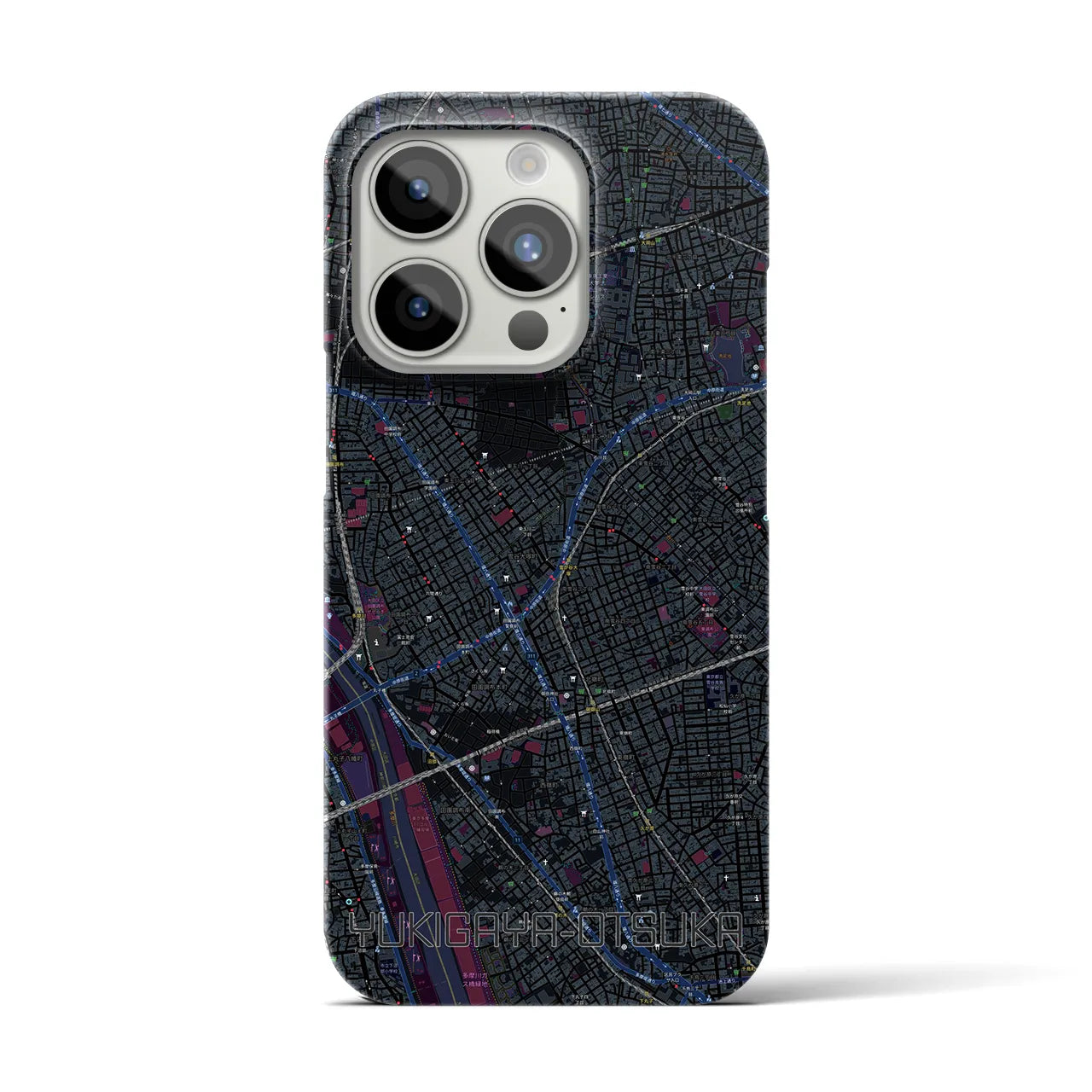【雪が谷大塚】地図柄iPhoneケース（バックカバータイプ・ブラック）iPhone 15 Pro 用