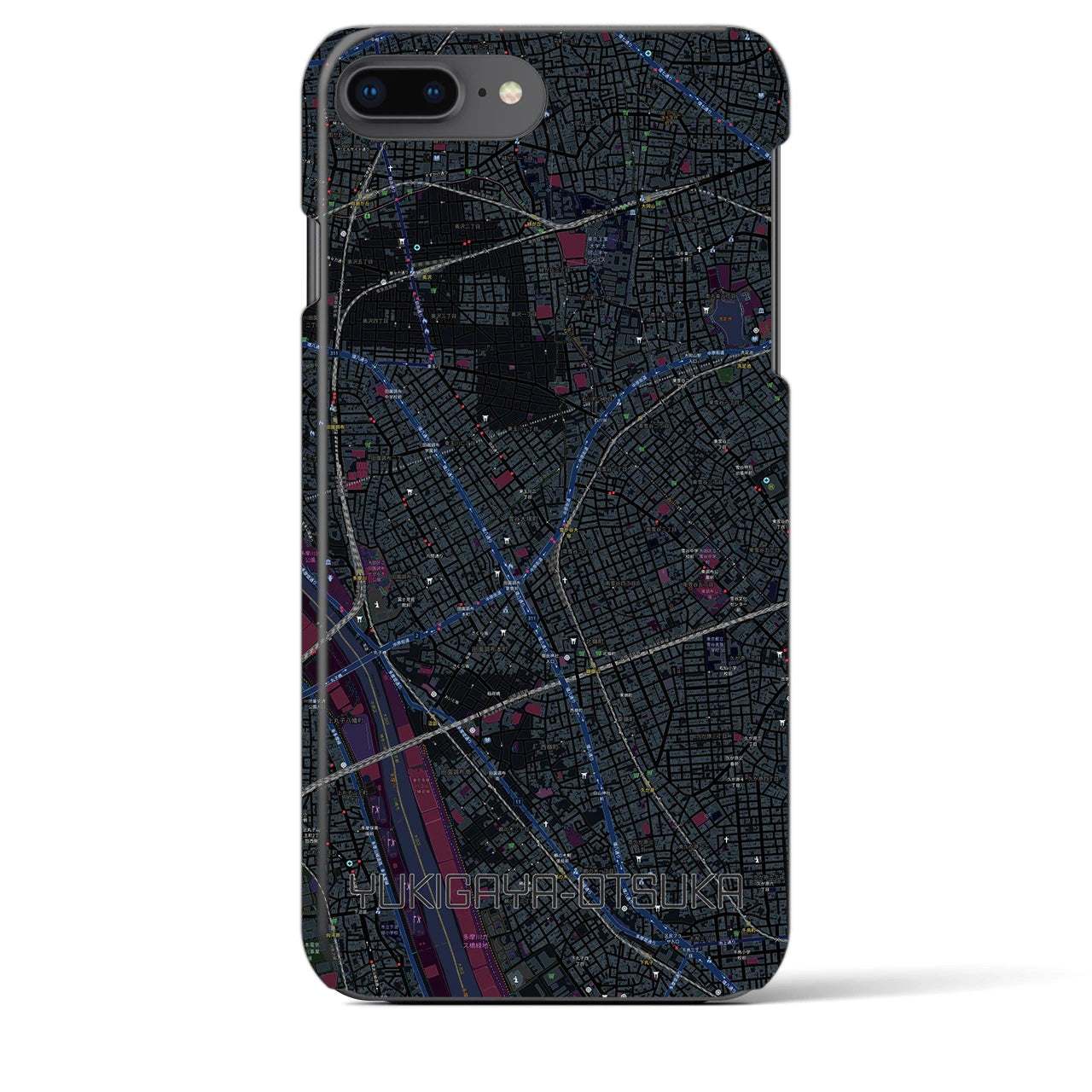 【雪が谷大塚】地図柄iPhoneケース（バックカバータイプ・ブラック）iPhone 8Plus /7Plus / 6sPlus / 6Plus 用