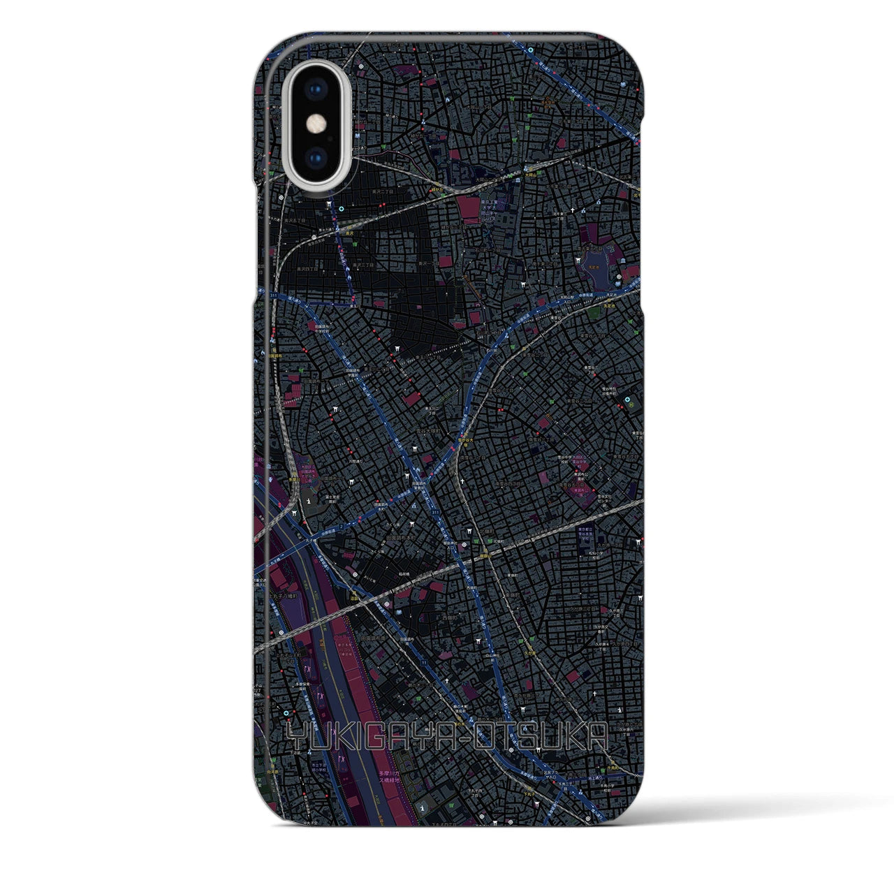 【雪が谷大塚】地図柄iPhoneケース（バックカバータイプ・ブラック）iPhone XS Max 用