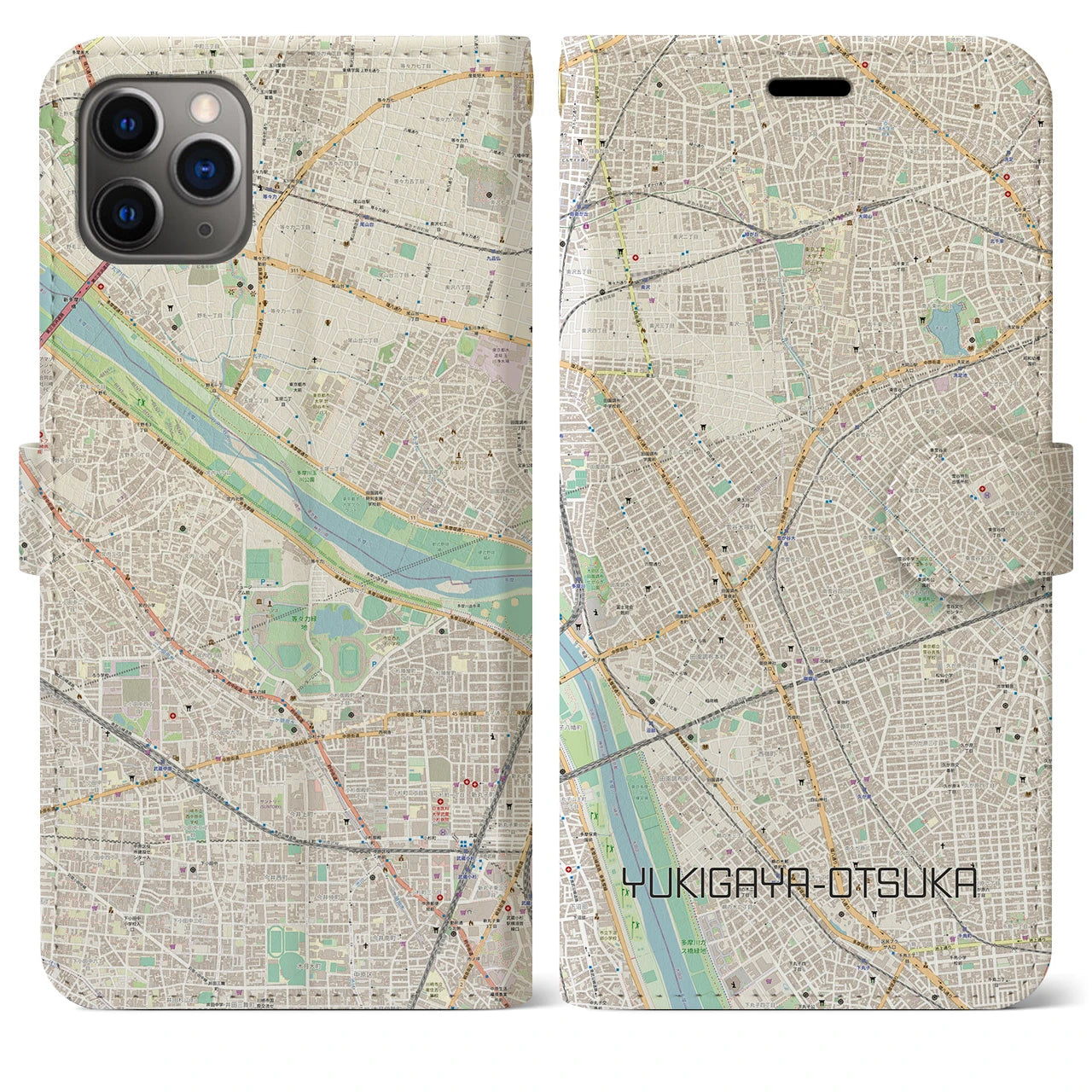 【雪が谷大塚】地図柄iPhoneケース（手帳両面タイプ・ナチュラル）iPhone 11 Pro Max 用