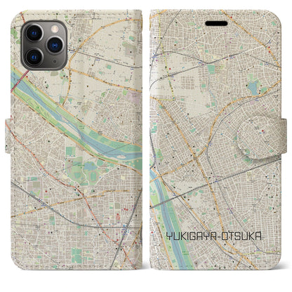 【雪が谷大塚（東京都）】地図柄iPhoneケース（手帳タイプ）ナチュラル・iPhone 11 Pro Max 用