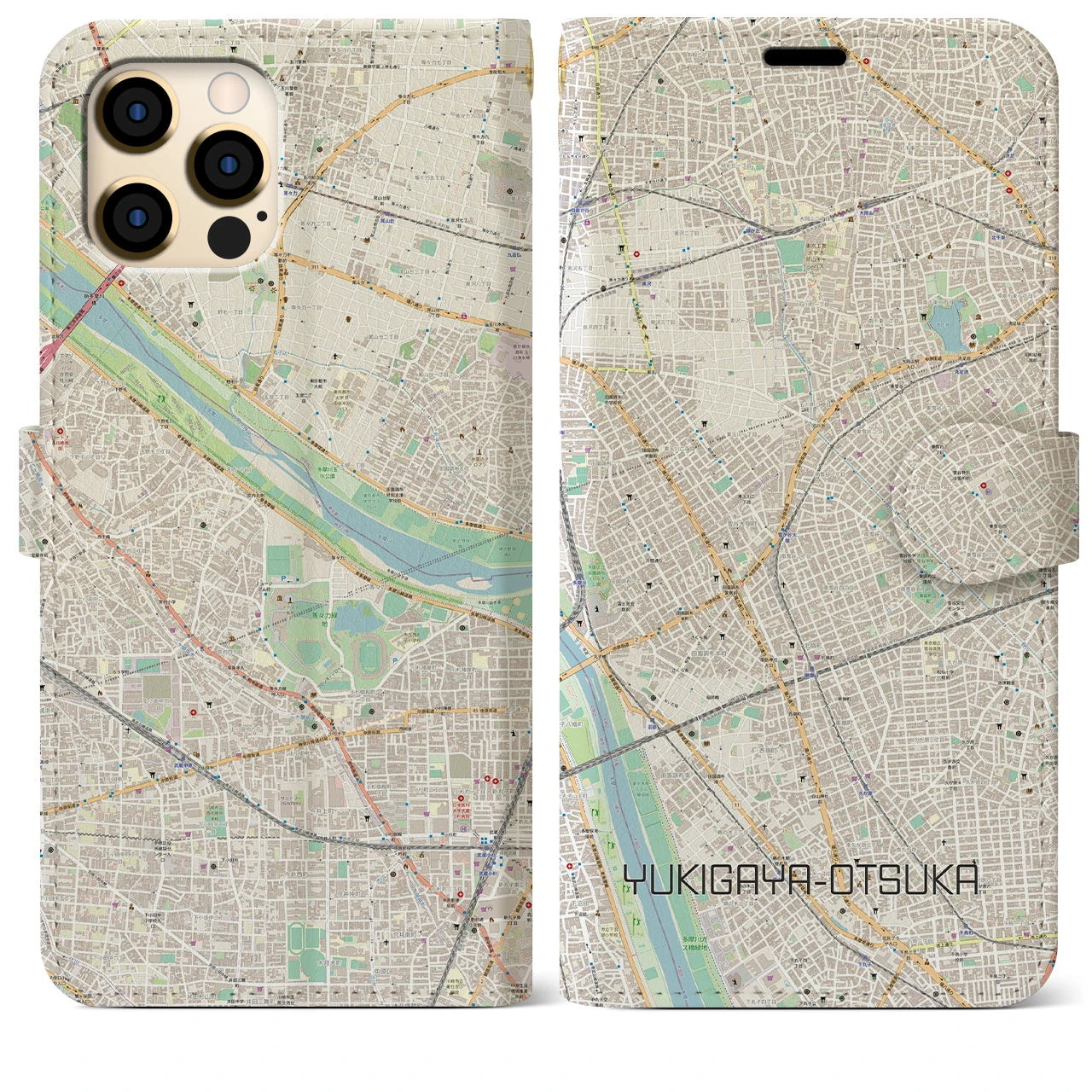 【雪が谷大塚】地図柄iPhoneケース（手帳両面タイプ・ナチュラル）iPhone 12 Pro Max 用