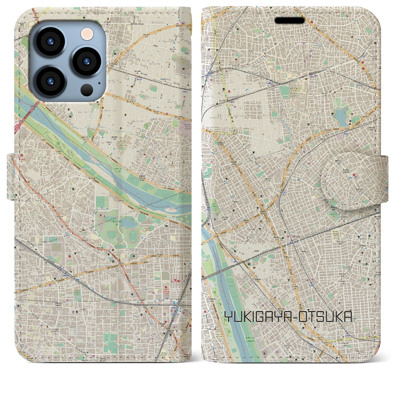 【雪が谷大塚】地図柄iPhoneケース（手帳両面タイプ・ナチュラル）iPhone 13 Pro Max 用