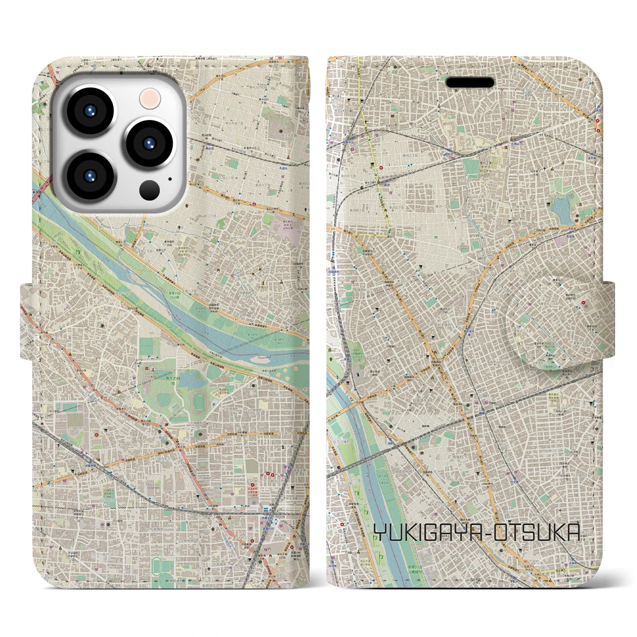 【雪が谷大塚】地図柄iPhoneケース（手帳両面タイプ・ナチュラル）iPhone 13 Pro 用