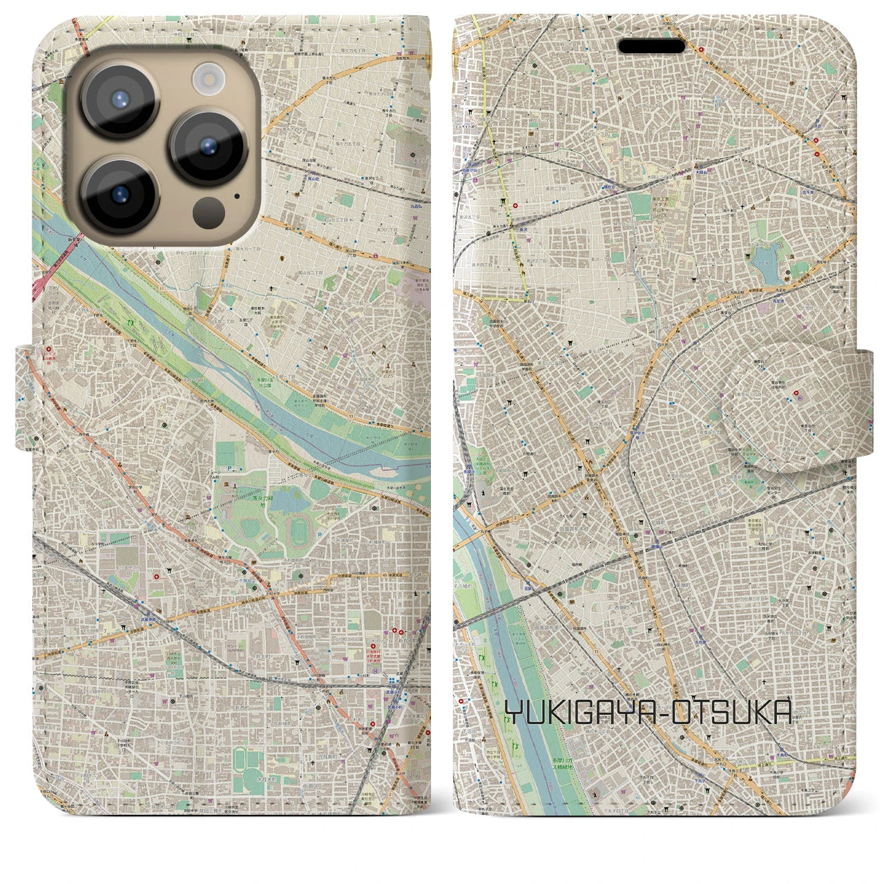 【雪が谷大塚】地図柄iPhoneケース（手帳両面タイプ・ナチュラル）iPhone 14 Pro Max 用