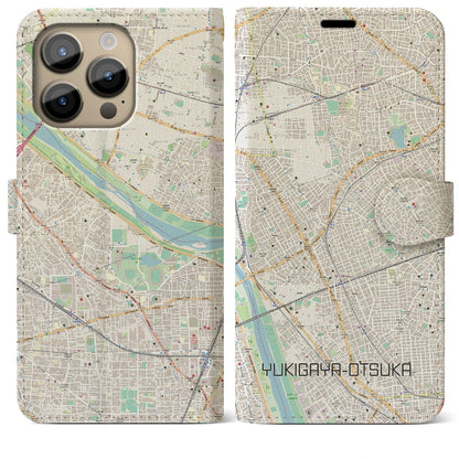 【雪が谷大塚（東京都）】地図柄iPhoneケース（手帳タイプ）ナチュラル・iPhone 14 Pro Max 用