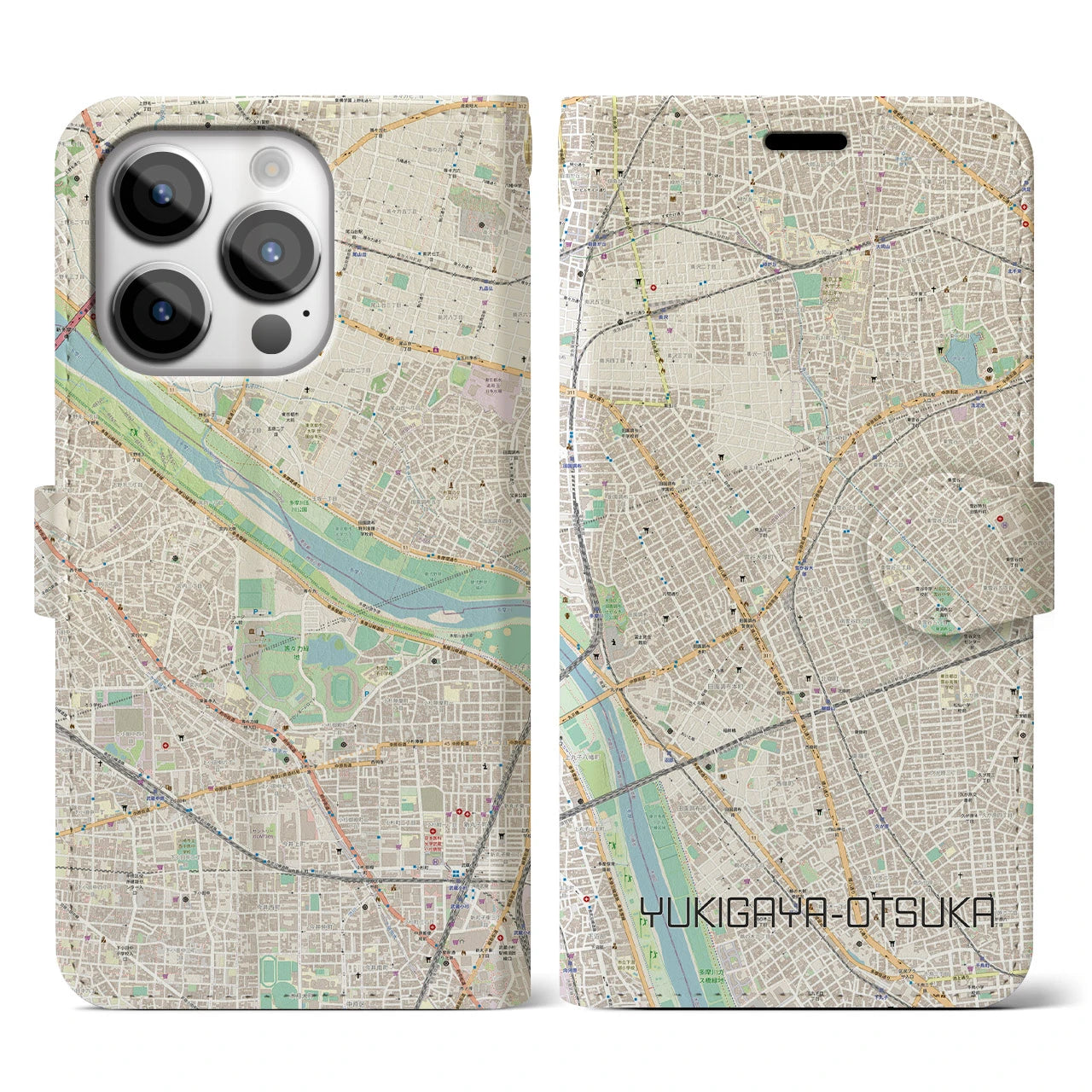 【雪が谷大塚】地図柄iPhoneケース（手帳両面タイプ・ナチュラル）iPhone 14 Pro 用