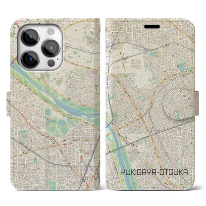 【雪が谷大塚（東京都）】地図柄iPhoneケース（手帳タイプ）ナチュラル・iPhone 14 Pro 用