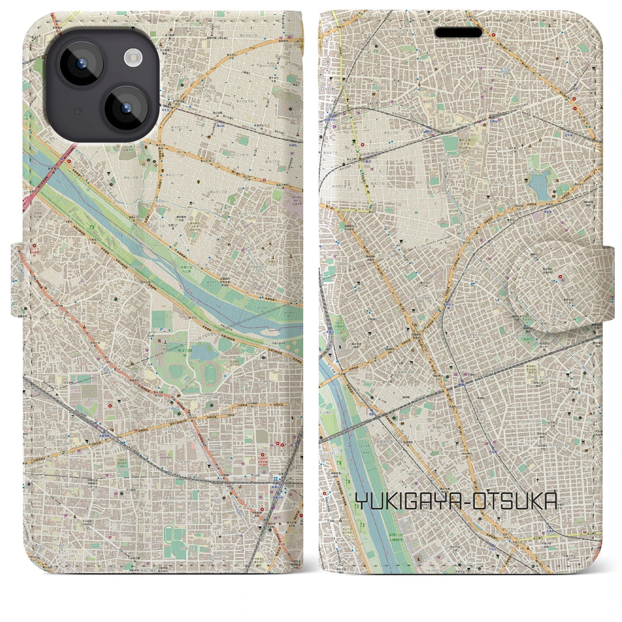 【雪が谷大塚】地図柄iPhoneケース（手帳両面タイプ・ナチュラル）iPhone 14 Plus 用