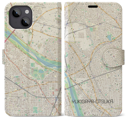 【雪が谷大塚（東京都）】地図柄iPhoneケース（手帳タイプ）ナチュラル・iPhone 14 Plus 用